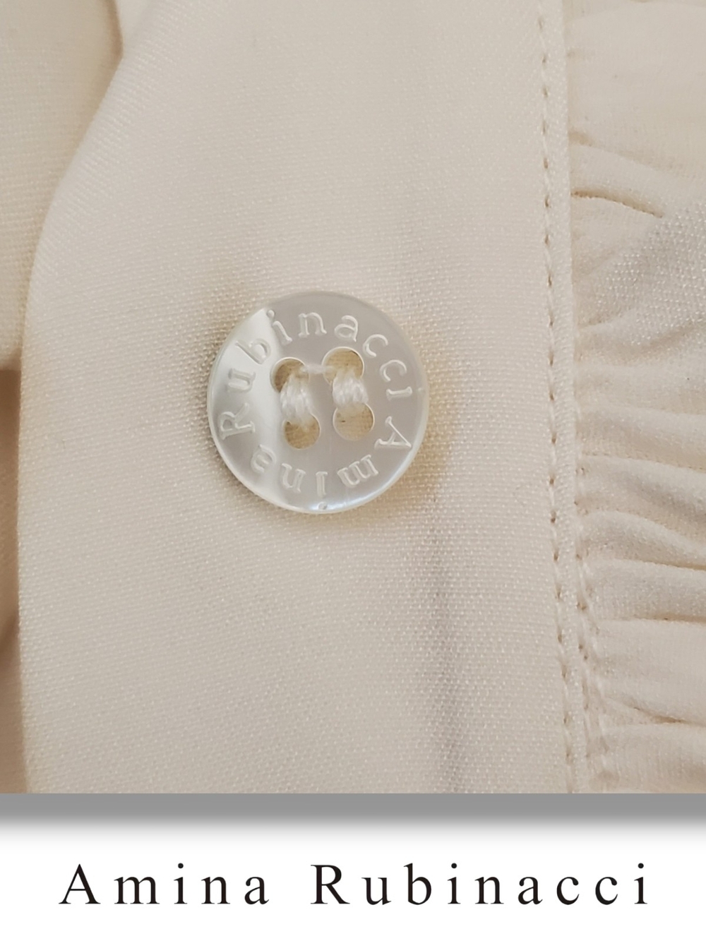 Amina Rubinacci Italy Cream Ruffle Silk Blend Blouse Top IT 48 US 12 - Picture 10 of 11